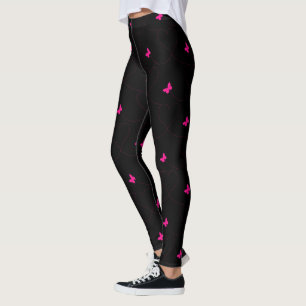 Svartskinka med Rosa Butterflies Välj Färg Leggings