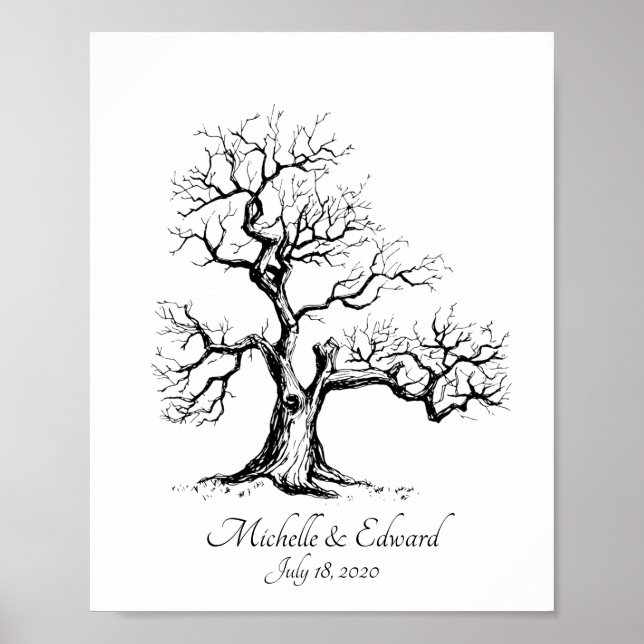 Svartskissad fingeravtrycksbok Träd Poster (Framsidan)