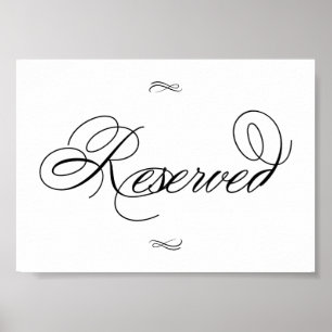 Svartskript för elegant Reserverat Bord VÅGRÄT Poster