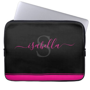 Svartskript för monogrammad Shock rosa Laptop Fodral
