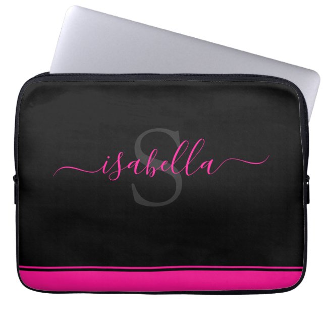 Svartskript för monogrammad Shock rosa Laptop Fodral (Framsidan)