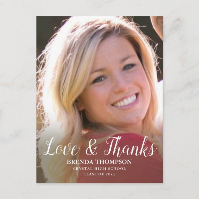 Svartskript för Studenten Photo Kärlek & tack Vykort (Framsida)