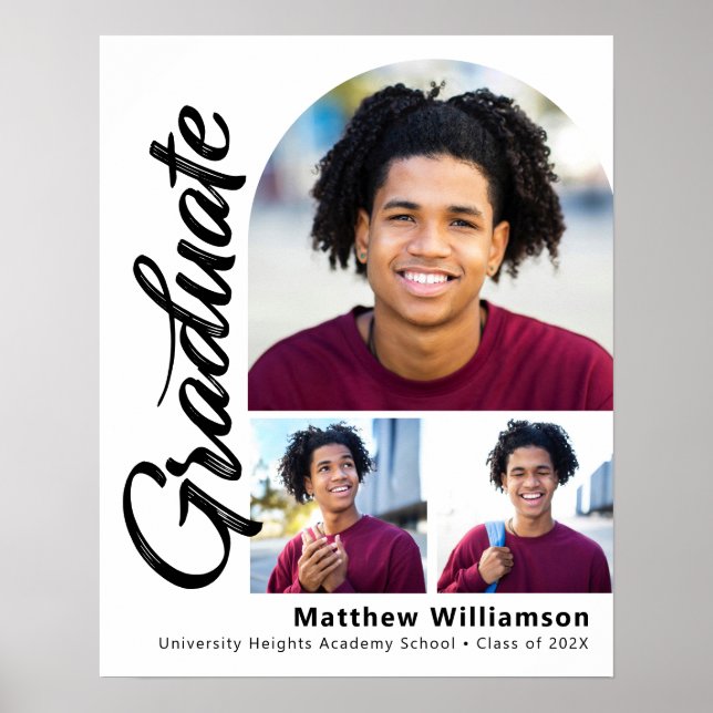 Svartskript för vit Studenten 3-foto med fetstil Poster (Framsidan)