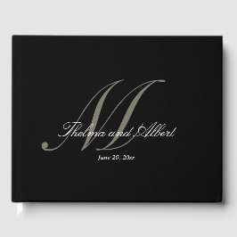 Svartskript Monogram Bröllop Guest Bok