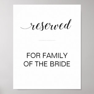 Svartskript Reserverat Bord Bröllop-tecken Poster