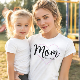 Svartskript Rosa kontur - startdatum Mamma fet sti T Shirt