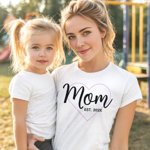 Svartskript Rosa kontur - startdatum Mamma fet sti T Shirt
