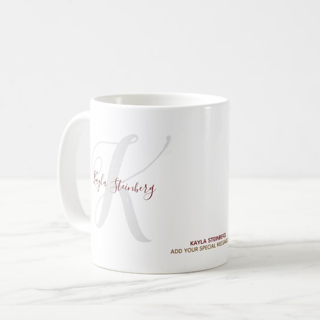 Svartskrivet teckensnitt stil monogrammet vitt kaffemugg (Framsida vänster)