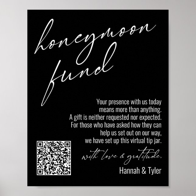Svartskylt för contemporary Honeymoon Fund QR-kod Poster (Framsidan)
