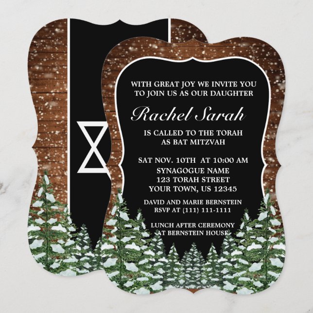 Svartsnö Wood & Forest Gräs Pub Bat mitzvah Inbjudningar (Fram/baksida)