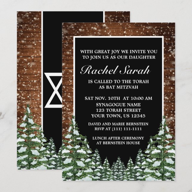 Svartsnö Wood & Forest Gräs Pub Bat mitzvah Inbjudningar (Fram/baksida)