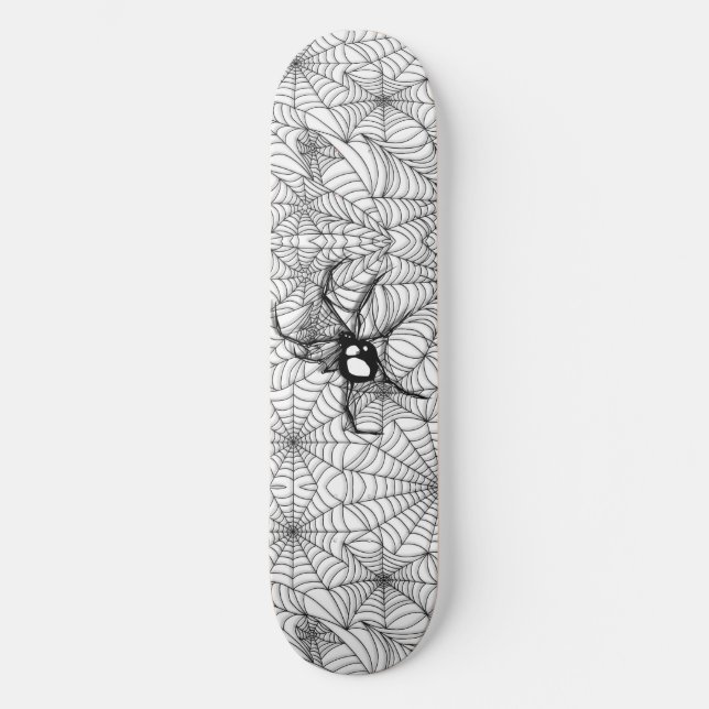 Svartspider - vit mini skateboard bräda 18,5 cm (Framsida)