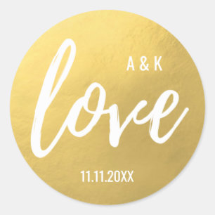 Svartsvart Bröllop i Monogram Faux Gold Foil KÄRLE Runt Klistermärke