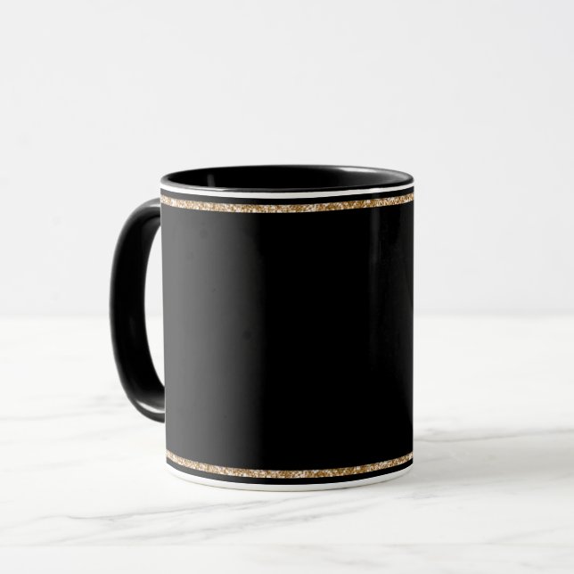 Svartsvart, helt enkelt elegant, guld-trim mugg (Framsida vänster)
