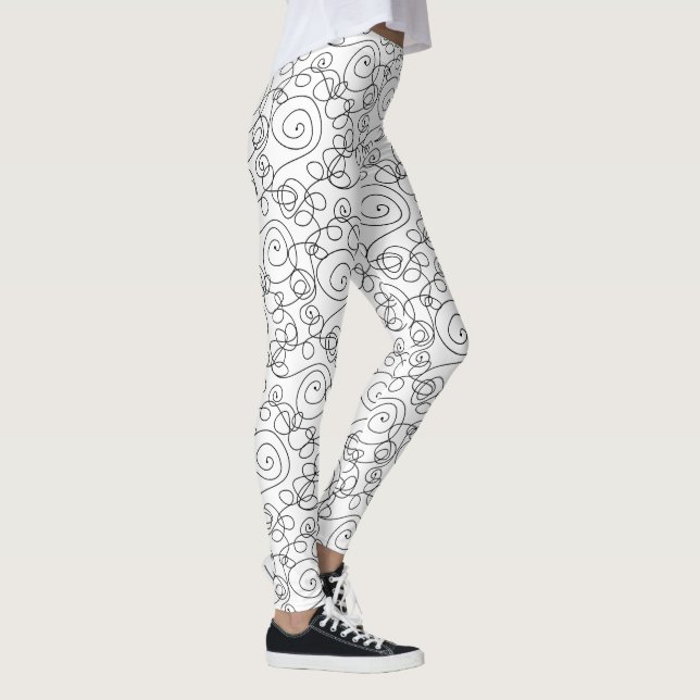 Svartsvart spiral Linjer mönster Leggings (Höger)