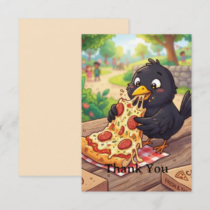 Svarttrast Kråka Korp som äter Pizza   Personliggö Tack Kort