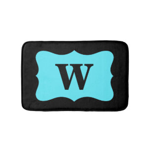 Svartturkos Aqua Blue Monogram Initial Home Badrumsmatta