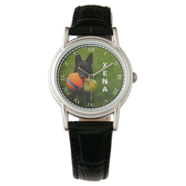 Svarttysk shepherd & Namn Byte för ditt sällskapsd Armbandsur (Framsida)