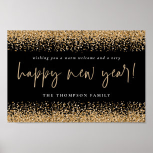 Svartutskrivbar utskrift av Guld Glitter Gott nytt Poster