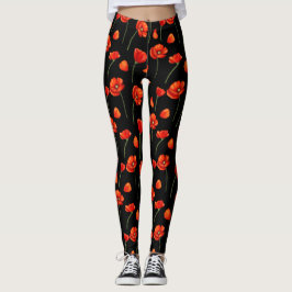 svartvallmo mönster leggings