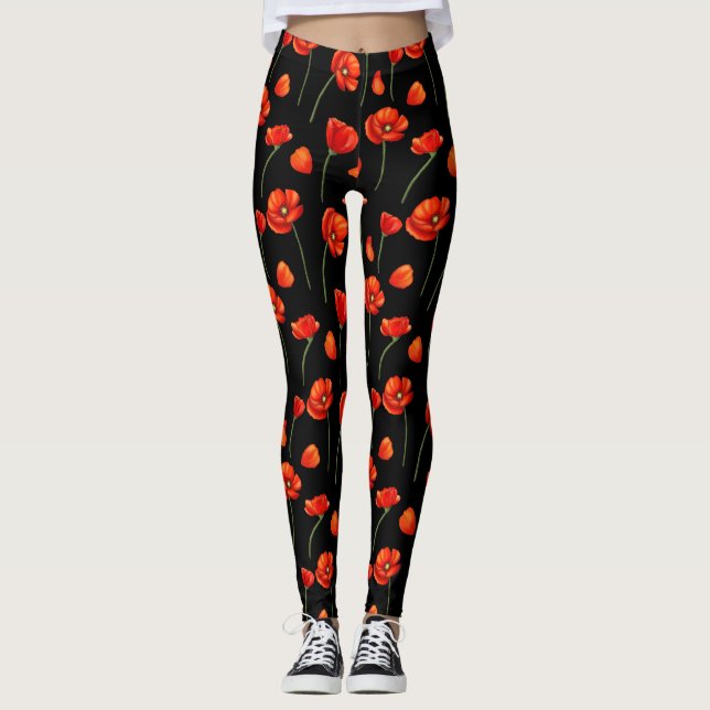 svartvallmo mönster leggings (Framsida)