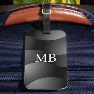 Svartvinnade former och Grått, vita monogram Bagagebricka