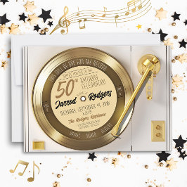 Svartvinylpost i fast Guld 50:e Födelsedagsfesten Inbjudningar