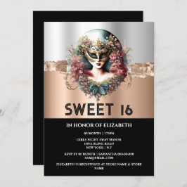 Svartvit 16 ro-guld-maskmask inbjudningar