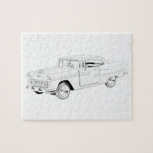 Svartvit 1955 Chevy Bel Luft Teckning Pussel