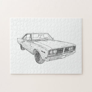 Svartvit 1966 Dodge Coronet Illustration Pussel