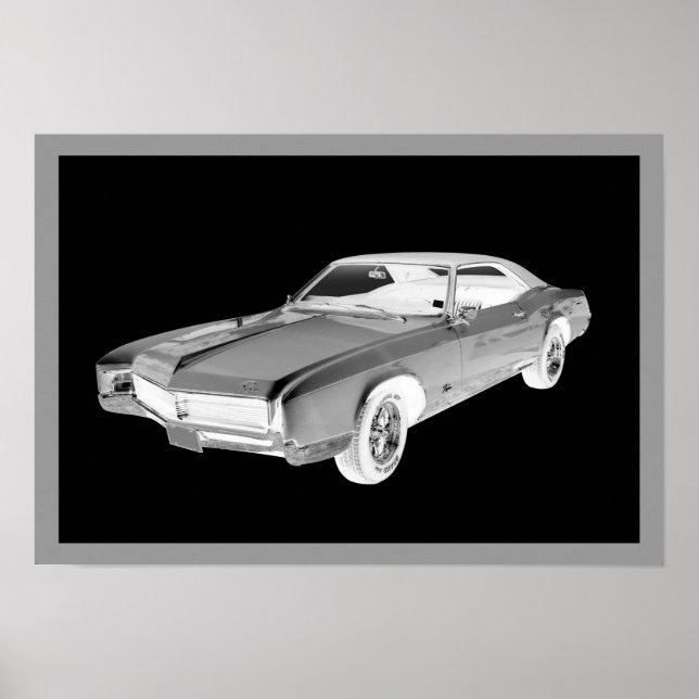 Svartvit 1967 Buick Riviera Pop Art Poster (Framsidan)