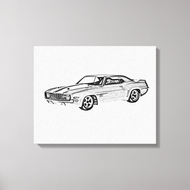 Svartvit 1969 Camaro Z28-illustration Canvastryck (Framsida)