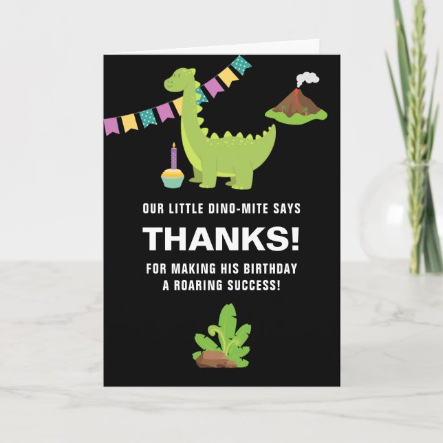 Svartvit 1:a födelsedag Dinosaur thema Party Tack Kort (Framsida)
