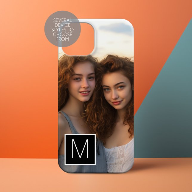 Svartvit 1 Photo Collage Anpassningsbar Monogram (Personalize a Phone Case with your photo and monogram)
