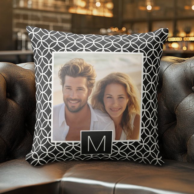 Svartvit 1 Photo Collage Anpassningsbar Monogram Kudde (Custom Photo Pillow)