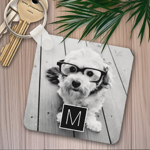 Svartvit 1 Photo Collage Anpassningsbar Monogram Nyckelring
