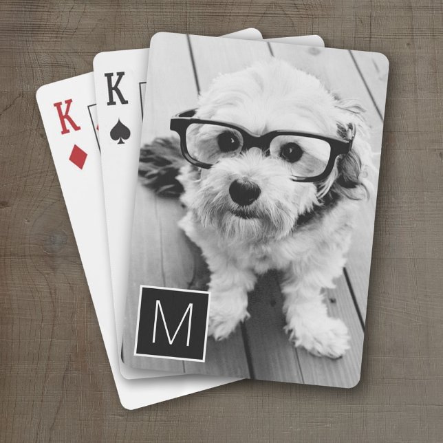 Svartvit 1 Photo Collage Anpassningsbar Monogram Spelkort (Personalized Playing Cards)