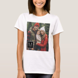 Svartvit 1 Photo Collage Anpassningsbar Monogram Tee Shirt