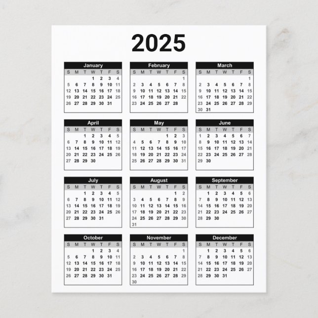 Svartvit 2025 års kalender Pappra Lakan (Framsida)
