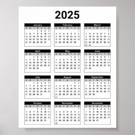 Svartvit 2025 års tid i en snabbkalender poster
