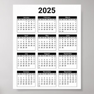 Svartvit 2025 års tid i en snabbkalender poster
