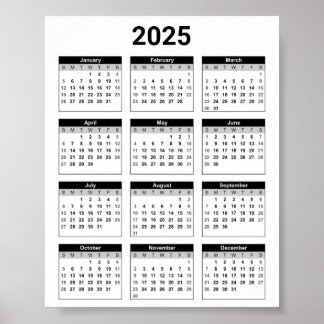 Svartvit 2025 års tid i en snabbkalender poster