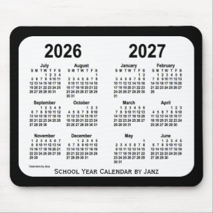 Svartvit 2026-2027 skolar kalendern vid Janz Musmatta
