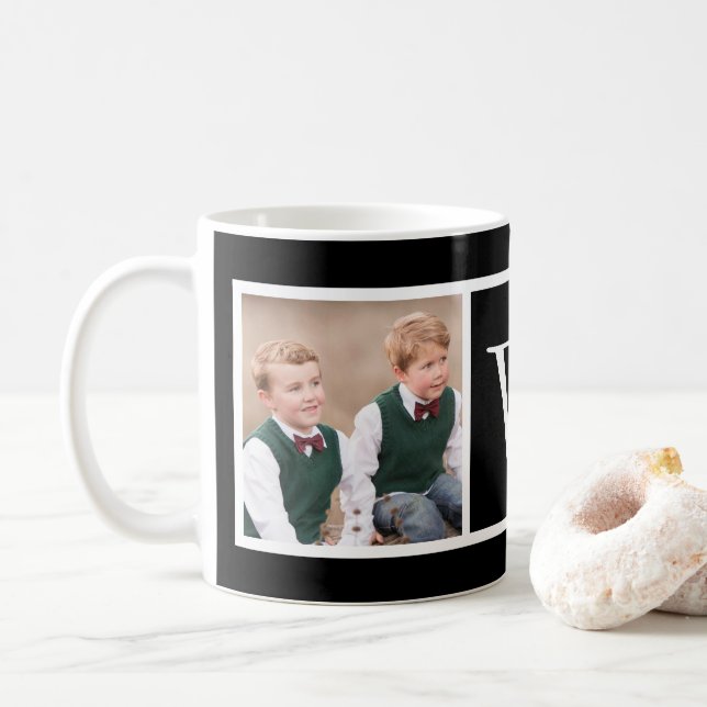 Svartvit 2-fotosambandsfamiljens monogram kaffemugg (Med munk)