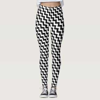 svartvit 2-skiktszig zag lagrar mönster-design leggings