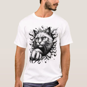 Svartvit 3D Realistiskt katt Unikt Royal T-Shirt