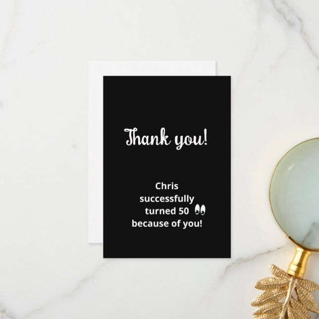 Svartvit 50:e Födelsedagsfesten Tack Kort (Fram/Back In Situ)