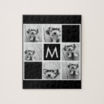 Svartvit 6 Photo Collage Anpassningsbar Monogram Pussel<br><div class="desc">Du kan använda Instagram-foton för den här designen. Använda 6-kvadratfoton som skapar en unik och personlig gåva. Eller så kan du behålla hipstervalpen och göra ett trendig till keepy. Om du behöver justera bilder klickar du på verktyg för att anpassa ändringar.</div>