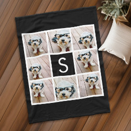 Svartvit 8 Photo Collage Anpassningsbar Monogram Fleecefilt