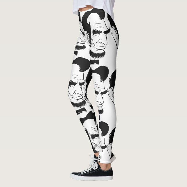 Svartvit Abraham Lincoln karikatyr Leggings (Vänster)